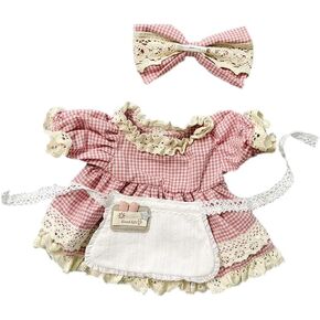 niannyyhouse 30cm Plush Doll Clothes Maid Set Lattice Dress Headwear Apron Doll Accessories Dress Up (Blue)