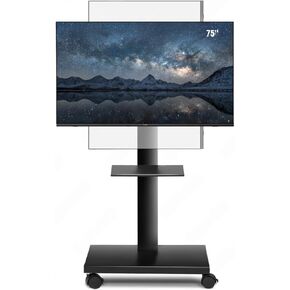 Heavy-Duty Rolling TV Stand for 32-75 Inch TVs - Mobile TV Cart with 60° Swivel, Height Adjustable, Portrait/Landscape Rotation & Tilt Function | 88 lbs Capacity for Living Room & Outdoor Use