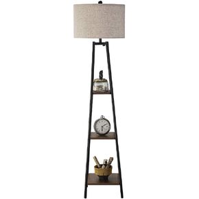 Floor Lamp, Standing Reading Light with Shelves and Fabric Shade, Modern Tall Pole Lamp, Accent Furniture Décor Lighting for Living Room, Bedrooms