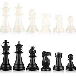 Chess Pieces Plastic Pawn 95 mm/ 3.7 Inch King's Height Tournament Chess Set with Storage Bag for Board Game, Set of 32, White and Black (Pieces Only)