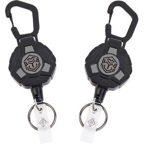 2-Pack Retractable Keychain - Heavy Duty Badge Holder, Retractable ID Badge Reel, Carabiner Badge Clip, 8.0 oz, Tactical Key Chain with 32" Steel Retractable Cord