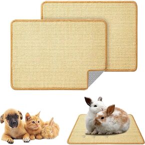 Bunny Scratch Pads,Natural Sisal Cat Rabbit Scratching Mat,Small Animal Scratch Pad Rug for Indoor Grinding Claw Sleeping Pad for Guinea Pigs Chinchillas Ferrets (15.7"*11.8",2Pcs)