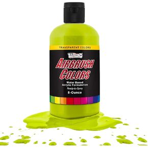 U.S. Art Supply Ready to Spray Special Effects Transparent Chartruesse Acrylic Airbrush Paint - 8oz Bottle, Professional Grade Non-Toxic Water-Based Colors for Vibrant & Permanent Results