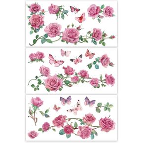 OLYCRAFT 3pcs/Set Rose Rub on Transfers for Furniture and Crafts 12x6 inch Rose with Butterfly Decor Transfer Stickers Flower Rub on Decals for Living Room Furniture Scrapbooking Home Decorations