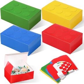 Leinuosen 24 Pieces Building Block Party Favor Boxes 4 Color DIY Brick Theme Gift Goodie Treat Candy Cardboard Paper Box for Building Block Birthday Party Baby Shower Decoration Supplies (Bright)