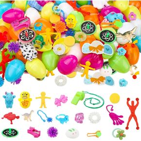 Woanger 400 Pcs Easter Eggs with Toys Inside Pre Filled Easter Eggs with Assorted Toys and Stickers for Basket Stuffers Party Favors Classroom Prize