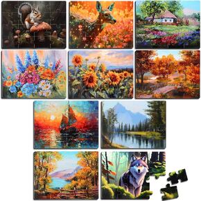 Hiboom 10 Pack 16 Piece Jigsaw Dementia Puzzles for Alzheimers Jigsaw Senior Easy Large Puzzles Dementia Products for Elderly Adults Gifts Memory Cognitive Games Activities, 9.45 x 12.6 Inch(Vivid)