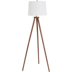 Creative Co-Op Mid Century Modern Tripod Wood Floor Lamp with Linen Shade, Espresso and Cream