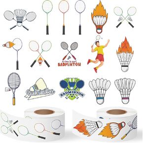 Badminton Kids' Stickers Rolls - 1000pcs(2 Rolls) 16 Designs Cute Badminton Decorative Gift Wrap Decals Kids Sport Self-Adhesive Stickers Water Bottle Luggage Scrapbook Gift Wrapping Decor