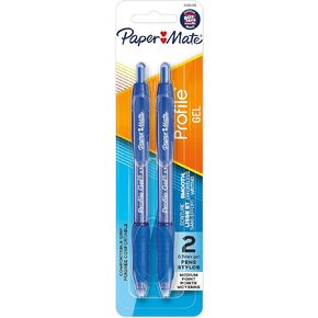 Paper Mate Gel Pen, Profile Retractable Pen, 0.7mm, Blue, 2 Count