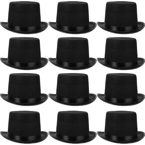 SATINIOR 12 Pcs Black Felt Magician Hats Bulk Costume Bowler Hats for Men Kids Women DIY Halloween Cosplay Party Supplies (Classic)
