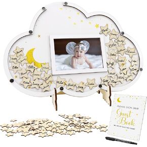 Yoption Bear Baby Shower Guest Book Alternatives, Baby Shower Decorations with Photo Frame and Wood Bear Heart Cutouts for We Can Bearly Wait Baby Shower Party Reception Table Centerpiece Supplies
