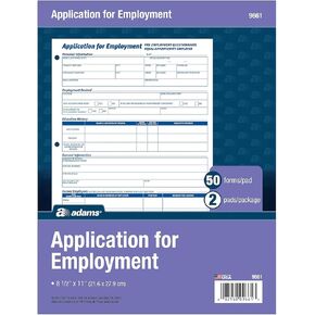 Adams(R) Application For Employment, 8 1/2in. x 11in., Pad Of 50 Applications, Pack Of 2 Pads