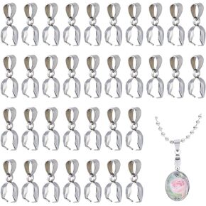 PandaHall 100pcs Pendant Chain Connector 304 Stainless Steel Pinch Clip Bail Clasp Dangle Charm Bead Pendant Connector Findings for Jewelry Necklace Pendant Earring Making, 12×9mm