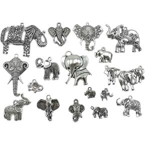 Assorted Elephant Charm Pendant Connector for DIY Jewelry Making Accessaries(17pcs,Antique Silver Tone)