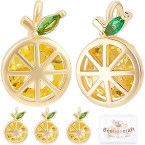 Beebeecraft 10Pcs/Box Lemon Charms 18K Gold Plated Brass Yellow Fruit Charms Jewelry Making Findings for DIY Bracelet Necklace Earring Making