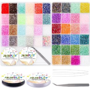 Tube Beads Glass Bugle Seed Beads Small Waist Beads with Elastic String Tweezers for Bracelet Necklace Jewelry Making (3mm, 48 Colors)