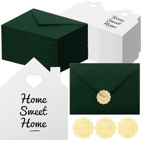 24 Sets New Housewarming Cards Bulk with Envelope Stickers Large Congratulations Welcome to Home Card 5 x 8.6 Inch House Shaped Greeting Thank You Note(Green)