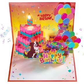 Happy Birthday Cards Cute Cat Pop Up Cards Funny Musical & LED Lights Gift Card with Blowable Candle, Birthday Gifts for Women Men, Cat Lover, Kids, Mom Dad, Grandma