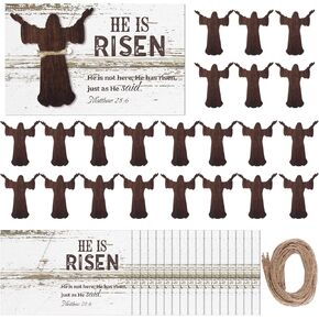 30 Sets Easter Religious Card He Is Risen Christian Greeting Card with Wooden Jesus Cutout for Catholics Easter Party Favor Gift Church Activity Supplies