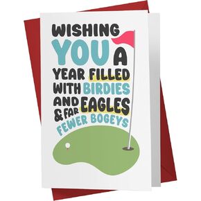 Karto Funny Golf Birthday Card for Men Women - Large 5.5x8.5 inch Golfer Birthday Cards for Dad Brother Husband Boyfriend - 30th 40th 50th 60th - Fewer Bogeys