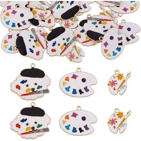 30 Pieces Enamel Palette Charm Pendant White Alloy Enamel Pendants Artist Painter Charm for Jewelry Necklace Bracelet Earring Making Crafts