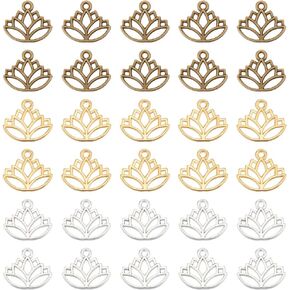 UNICRAFTALE 120 pcs 3 Colors Lotus Charms Hollow Lotus Flower Charms Alloy Yoga Charms Lotus Pendants Metal Charms Mini Charms Pendant for DIY Necklace Bracelet Earring Jewelry Making Crafting