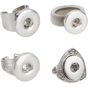 4pcs 18mm Snap Buttons Rings Jewelry Adjustable Snap Ring Charms Metal Ring Accessory Snap Interchangeable Alloy Snaps DIY Rings for Women Finger Ring Jewelry Making Supplies