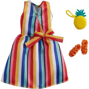 Mattel - Barbie Complete Looks Fashion, Striped Dress with Orange Sandals and Yellow Pineapple Purse