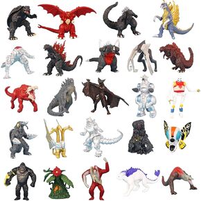 Generic Set of 24 Dragon vs Kong Toys, Dinosaur Action Figures 2-3 Inch, King of The Monsters, Battle Roar B.E.A.S.T. Glove Shimo Frost Bite Mecha King Ghidorah Skull Crawler Destoroyah Cake Toppers