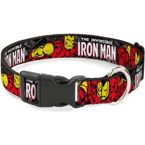 Dog Collar Plastic Clip The Invincible Iron Man Stacked Comic Books Action Poses 9 to 15 Inches 1.0 Inch Wide