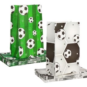 CCINEE 30 PCS Paper Soccer Party Favor Bags, Reusable Candy Goodie Treat Bags Soccer Print Gift Bags Football Snack Bags for Soccer Themed Birthday Party Supplies Kids Soccer Party Favors