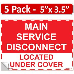5-Pack 5" x 3.5" Main Service Disconnect Located Under Cover Labels Emergency Danger Sign Sticker Electrical Heavy Pressure Sensitive Vinyl Waterproof Ultra Durable EPA5AP Lock Out Shut