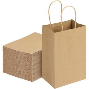 Moretoes 25pcs Gift Bags, 5.25x3.2x8 Inches Black Kraft Paper Bags with Handles for Small Business, Shopping, Merchandise, Birthday, Wedding, Party Favors