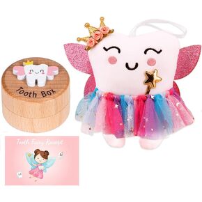 Tooth Fairy Pillow,Tooth Fairy Plush Dolls for Girls with Pocket and Glittering Wings,Kit Includes a Plush Doll,Box and Card