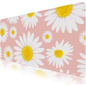 Daisy Flower Desk Mat, Cute Aesthetic Large Gaming Mouse Pad XXL, Pink Extended Mousepad 35.4 X 15.7 Inches, Big Computer Desk Pad Mat for Office Decor, Long Keyboard Pad Office Desk Accessories