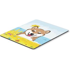الكنوز في كارولين BB2093MP Shiba Inu Summer Beach Mouse ، وسادة ساخنة أو trivet لألعاب المكاتب المنزلية تعمل على حصيرة فأر الكمبيوتر المحمول ، مسيرة كبيرة قابلة للغسل