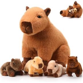 5 Pcs Capybara Stuffed Animals Capybara Plush Set Gift for Kids Mommy with 4 Cute Babies Inside Soft Stuffed Plushies for Boys Girls Birthday Party Favors(Dark Color)