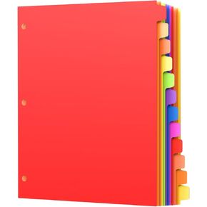 12Pcs/1 Set Binder Dividers with Tabs, 12 Color Tab Dividers for 3 Ring Binder, Plastic 3-Hole Punched 3 Ring Binder Tabs Dividers Tabbed File Dividers Letter Size