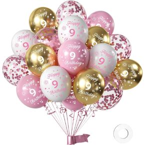 Pink 4th Birthday Balloons for Girls 4th Birthday Party Decorations, 12inch 16pcs Pink Gold Happy 4th Birthday Balloons, Party Balloons Confetti Balloons for Girls Princess Theme Party Deocorations