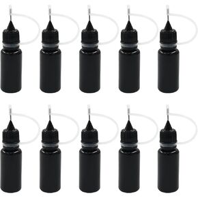 Zorfeter 10 Pcs 10ml Black Precision Tip Applicator Bottles, Metal Needle Tip Squeeze Bottle for Glue Liquid Acrylic Painting DIY Crafts Etc