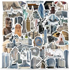 Landmark Building Stickers for Teens 65 Pcs Travel Around The World Water Bottles Stickers,Laptop,Skateboard Cup,Bikes Scrapbook, Adults Girls and Boys Kids Stickers Pack