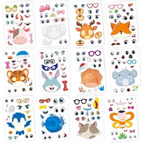 36 PCS Make a face Stickers for Kids, Make Your Own Animal Mix and Match Sticker Sheets with Safaris, Sea and Fantasy Animals Kids Crafts Party Favors Goodie Bags Stuffers for Kids