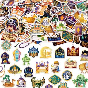 HOWAF 200pcs Eid Mubarak Foam Stickers Ramadan Foam Self-Adhesive Stickers for Eid Holiday DIY Crafts Stickers, Ramadan Kareem Foam Decals Eid Moon Star Stickers Islamic Water Bottles Stickers