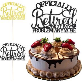 2PCS Black Retirement Cupcake Toppers, Happy Retirement Cake Toppers for Officially Retired & Retirement Cake Topper for Funny Old Birthday Retirement Party, Happy Retirement Cake Topper (5.7 Inch)