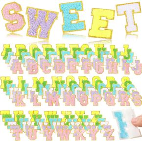156 Pcs Chenille Letter Patches Iron on Glitter Self Adhesive Letters Chenille College Patches Iron On Letters for Clothing Embroidered Repair (Colorful,Classic Style)