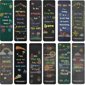 Creanoso Colorful Motivational Positive Encouragement Bookmarks Cards (12-Pack) - Stocking Stuffers Premium Quality Gift Ideas for Children, Teens, & Adults - Corporate Giveaways & Party Favors