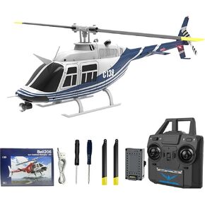 C138 Remote Control Helicopter, 1:33 Scale Bell206 Helicopter 2.4G 6CH RTF Single Propeller Aileron Free, Six-axis Gyroscope, Modular Battery, One-Touch Function Gift for Adults (1 Batteries)