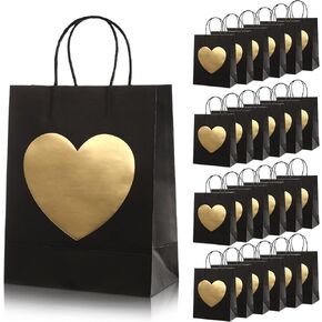 Sepamoon 24 Pcs Gift Bags with Glitter Gold Heart Print Paper Shopping Bag 8x10x4 Inch Paper Bags with Handles Bulk for Valentine‘s Day Birthday Wedding Anniversary Holiday(Green)