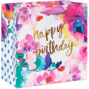 Papyrus 11.4" Large Birthday Gift Bag, Floral Watercolor (1 Bag)